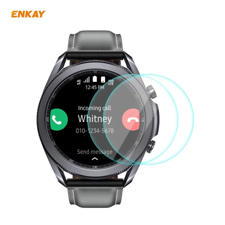 2 Stück ENKAY Hat-Prince 0,2 mm 9H 2,15D Displayschutzfolie aus gehärtetem Glas mit gebogenen Kanten für Samsung Galaxy Watch 3 (45 mm) und Samsung Galaxy Watch 3 (41 mm)