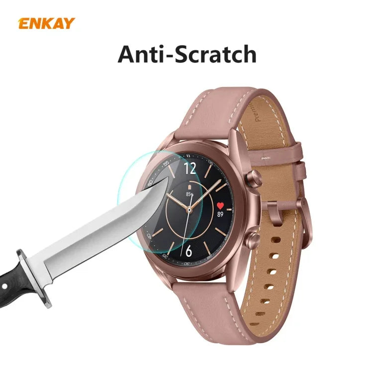 2 Stück ENKAY Hat-Prince 0,2 mm 9H 2,15D Displayschutzfolie aus gehärtetem Glas mit gebogenen Kanten für Samsung Galaxy Watch 3 (45 mm) und Samsung Galaxy Watch 3 (41 mm)