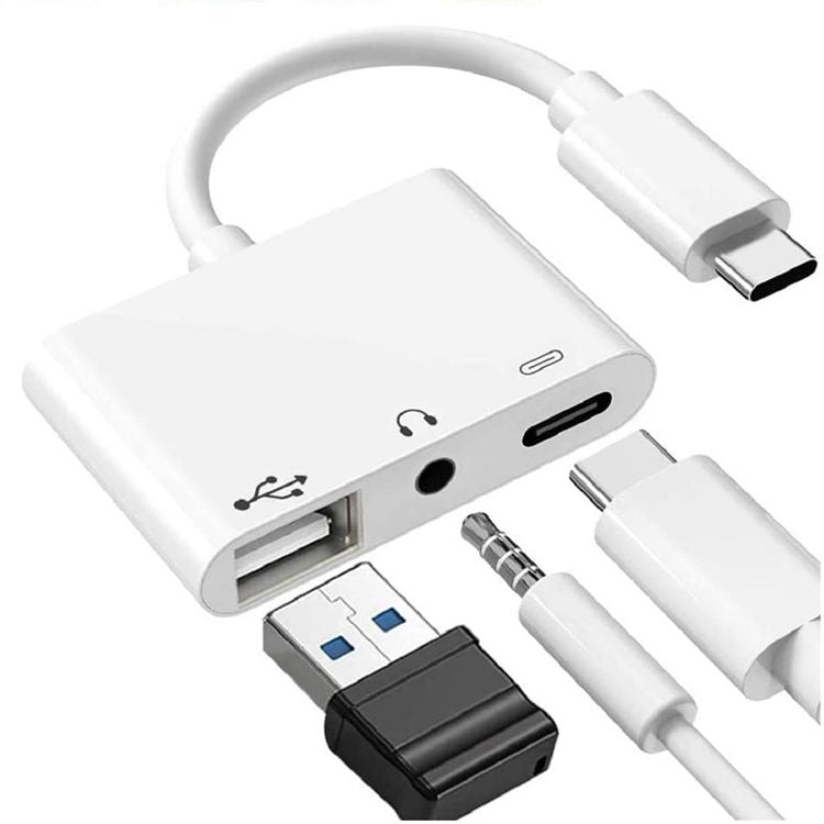 3-in-1 USB-C-OTG-Adapter mit 3,5-mm-Kopfhörerbuchse, kompatibel für iPad Pro und Typ-C-Buchsen-Smartphones, 3-in-1
