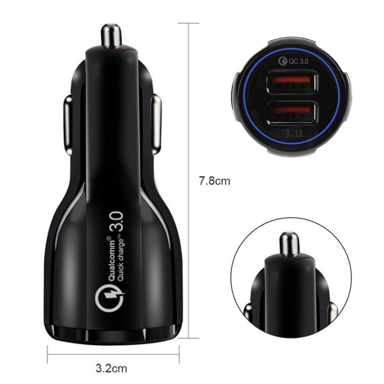 Qc3.0 Dual USB Car Charger + 8 Pin Fast Charging Line Car Charging Kit, 8 Pin (Black), 8 Pin (White)