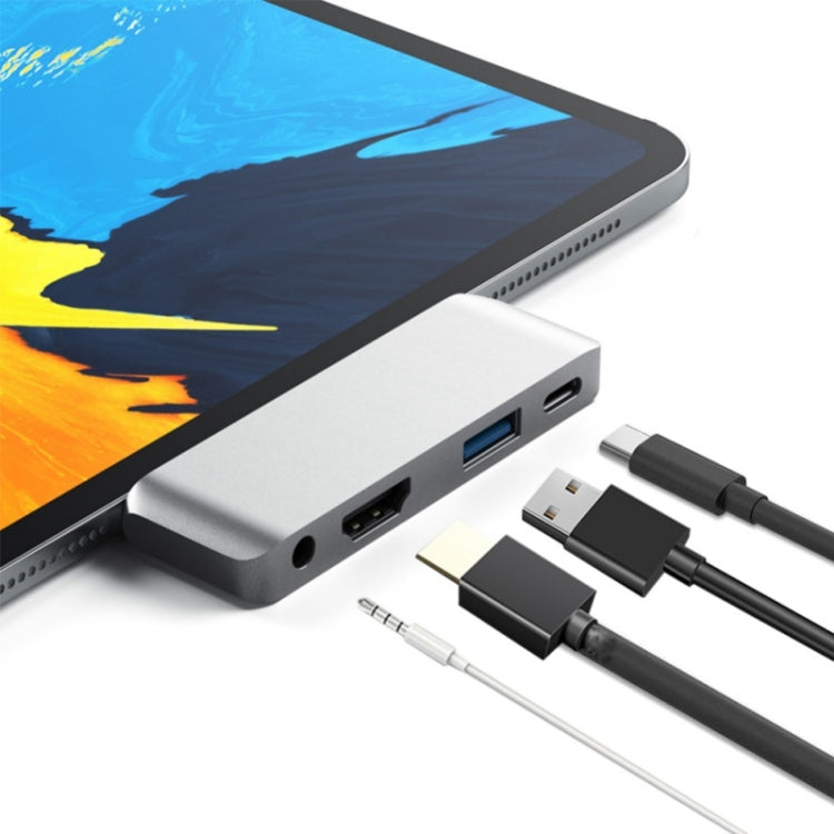 4 in 1 Type-C / USB-C zu HDMI + AUX + USB + PD Type-C / USB-C HUB Adapter Multifunktions-HD-Dock