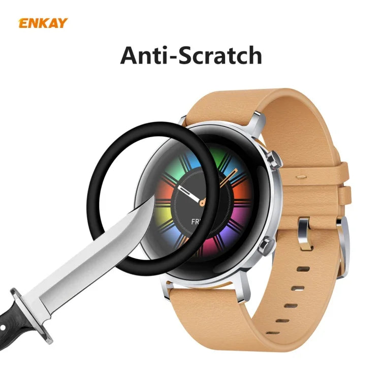 2 STÜCK ENKAY Hat-Prince 3D Vollbild Soft PC Edge + PMMA HD Displayschutzfolie, für Huawei Watch GT 2 42mm, für Samsung Galaxy Active 2 40mm, für Samsung Galaxy Active 2 44mm, für Xiaomi Mi Band 4, für Fitbit Versa 2