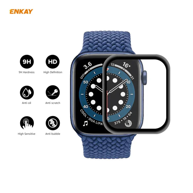 10 Stück ENKAY Hat-Prince 0,2 mm 9H Oberflächenhärte 3D-explosionsgeschützte Vollbild-Displayschutzfolie aus gehärtetem Glas mit Aluminiumlegierungsrand, für Apple Watch 6/5/4/SE 40 mm und Apple Watch 6/5/4/SE 44 mm