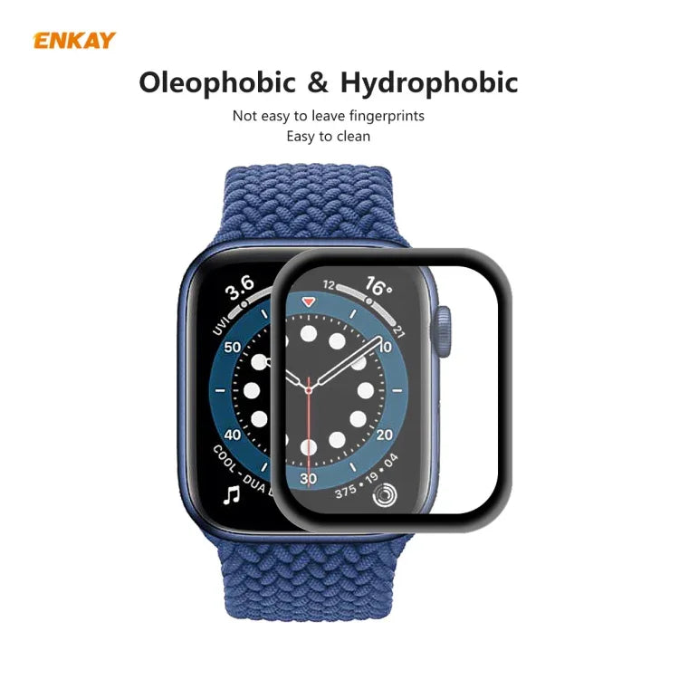 10 Stück ENKAY Hat-Prince 0,2 mm 9H Oberflächenhärte 3D-explosionsgeschützte Vollbild-Displayschutzfolie aus gehärtetem Glas mit Aluminiumlegierungsrand, für Apple Watch 6/5/4/SE 40 mm und Apple Watch 6/5/4/SE 44 mm