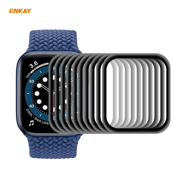10 Stück ENKAY Hat-Prince 0,2 mm 9H Oberflächenhärte 3D-explosionsgeschützte Vollbild-Displayschutzfolie aus gehärtetem Glas mit Aluminiumlegierungsrand, für Apple Watch 6/5/4/SE 40 mm und Apple Watch 6/5/4/SE 44 mm