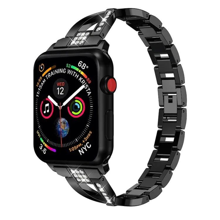 X-förmiges, diamantbesetztes Armband aus massivem Edelstahl für Apple Watch Series 3, 2 und 1 (42 mm)