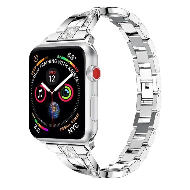 X-förmiges, diamantbesetztes Armband aus massivem Edelstahl für Apple Watch Series 3, 2 und 1 (42 mm)