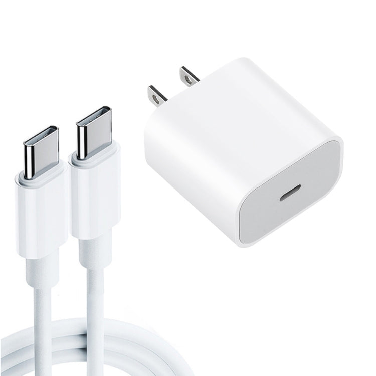 2-in-1 PD 20W Einzel-USB-C / Typ-C Port Reise-Ladegerät + 3A PD 3.0 USB-C / Typ-C auf USB-C / Typ-C Schnelllade-Datenkabel-Set, Kabellänge: 1m, US-Stecker, 20W 1m