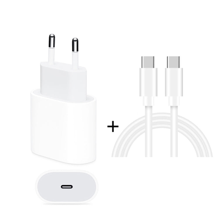 2-in-1 PD 20W Single USB-C / Type-C Port Reiseladegerät + 3A PD3.0 USB-C / Type-C auf USB-C / Type-C Schnelllade-Datenkabel-Set, Kabellänge: 1m, EU-Stecker, 20W 1m