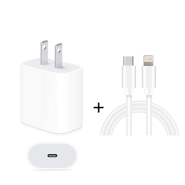 2-in-1 PD 20W Single USB-C / Typ-C Port Reiseladegerät + 3A PD3.0 USB-C / Typ-C auf 8 Pin Schnelllade-Datenkabel-Set, Kabellänge: 1m, US-Stecker, 20W 1m