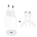 2-in-1 PD 20W Einzelner USB-C / Typ-C Port Reiseladegerät + 3A PD3.0 USB-C / Typ-C auf 8 Pin Schnelllade-Datenkabel Set, Kabellänge: 1m, EU Stecker, 20W 1m