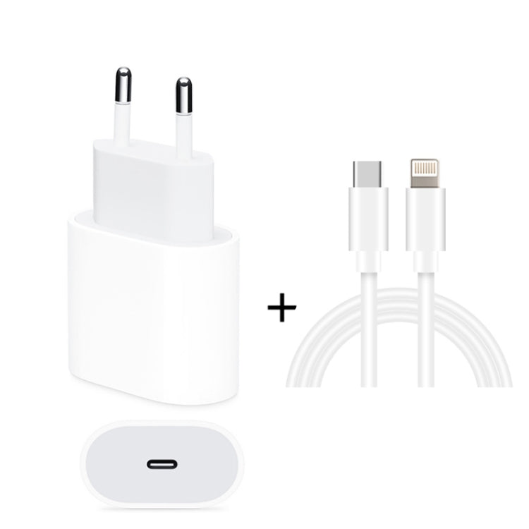 2-in-1 PD 20W Einzelner USB-C / Typ-C Port Reiseladegerät + 3A PD3.0 USB-C / Typ-C auf 8 Pin Schnelllade-Datenkabel Set, Kabellänge: 1m, EU Stecker, 20W 1m