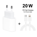 2-in-1 PD 20W Einzelner USB-C / Typ-C Port Reiseladegerät + 3A PD3.0 USB-C / Typ-C auf 8 Pin Schnelllade-Datenkabel Set, Kabellänge: 1m, EU Stecker, 20W 1m