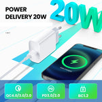 2-in-1 PD 20W Einzelner USB-C / Typ-C Port Reiseladegerät + 3A PD3.0 USB-C / Typ-C auf 8 Pin Schnelllade-Datenkabel Set, Kabellänge: 1m, EU Stecker, 20W 1m