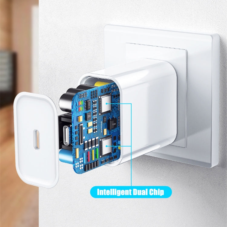 2-in-1 PD 20W Einzelner USB-C / Typ-C Port Reiseladegerät + 3A PD3.0 USB-C / Typ-C auf 8 Pin Schnelllade-Datenkabel Set, Kabellänge: 1m, EU Stecker, 20W 1m