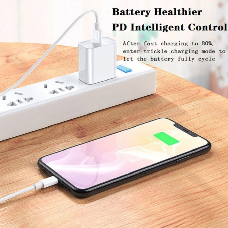 2-in-1 PD 20W Einzelner USB-C / Typ-C Port Reiseladegerät + 3A PD3.0 USB-C / Typ-C auf 8 Pin Schnelllade-Datenkabel Set, Kabellänge: 1m, EU Stecker, 20W 1m
