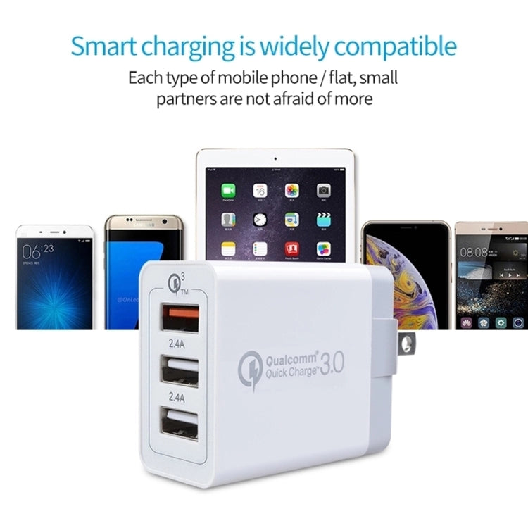 SDC-30W 30W QC 3.0 USB + 2.4A Dual USB 2.0 Anschlüsse Handy Tablet PC Universal Schnellladegerät Reise-Ladegerät, US Stecker, US Stecker