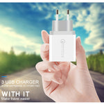 SDC-30W 2 in 1 USB to Micro USB Data Cable + 30W QC 3.0 USB + 2.4A Dual USB 2.0 Ports Mobile Phone Tablet PC Universal Quick Charger Travel Charger Set, EU Plug, with Micro USB Cable, EU Plug