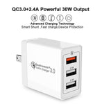 SDC-30W 2 in 1 USB to 8 Pin Data Cable + 30W QC 3.0 USB + 2.4A Dual USB 2.0 Ports Mobile Phone Tablet PC Universal Quick Charger Travel Charger Set,  US Plug, with 8 Pin Cable, US Plug