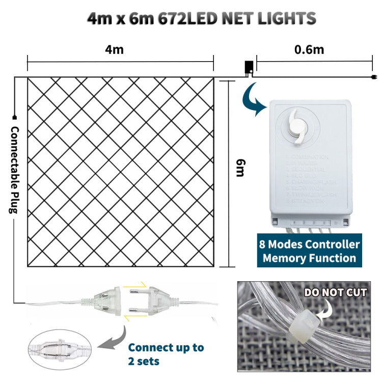 4x6m 672 LEDs Wasserdichte Fischernetzlichter, Lichterkette, Lichtervorhang, Märchenhochzeitsparty, Weihnachtsdekoration, Lampen 220V, EU-Stecker