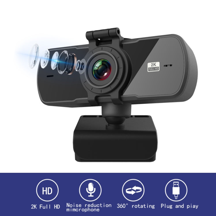 C5 4 Millionen Pixel Autofokus 2K Full HD Webcam 360 Grad Drehung USB Treiberfreie Live-Übertragungs-Webkamera mit Mikrofon, C5
