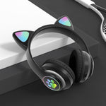 TN-28 3,5mm Bluetooth 5.0 Dual-Verbindung RGB Katzenohren Bass Stereo Geräuschunterdrückende Kopfhörer Unterstützt TF-Karte mit Mikrofon