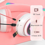 TN-28 3,5mm Bluetooth 5.0 Dual-Verbindung RGB Katzenohren Bass Stereo Geräuschunterdrückende Kopfhörer Unterstützt TF-Karte mit Mikrofon