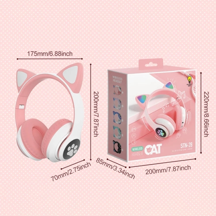 TN-28 3,5mm Bluetooth 5.0 Dual-Verbindung RGB Katzenohren Bass Stereo Geräuschunterdrückende Kopfhörer Unterstützt TF-Karte mit Mikrofon