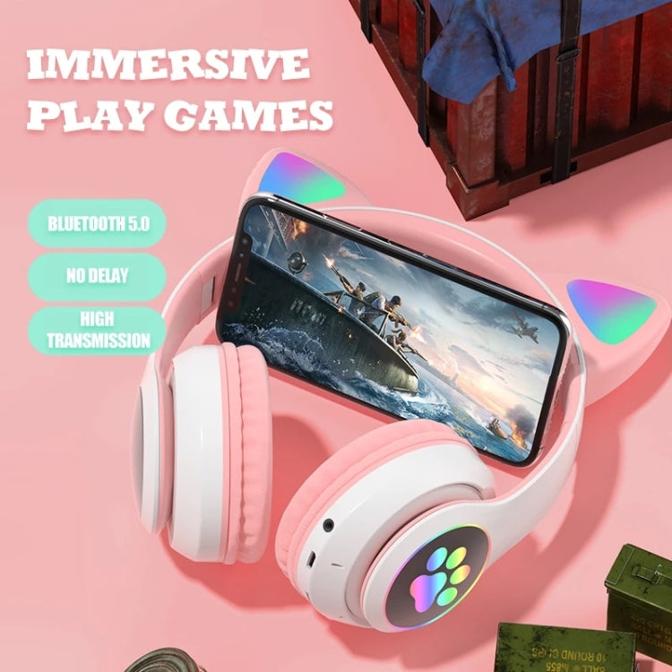 TN-28 3,5mm Bluetooth 5.0 Dual-Verbindung RGB Katzenohren Bass Stereo Geräuschunterdrückende Kopfhörer Unterstützt TF-Karte mit Mikrofon