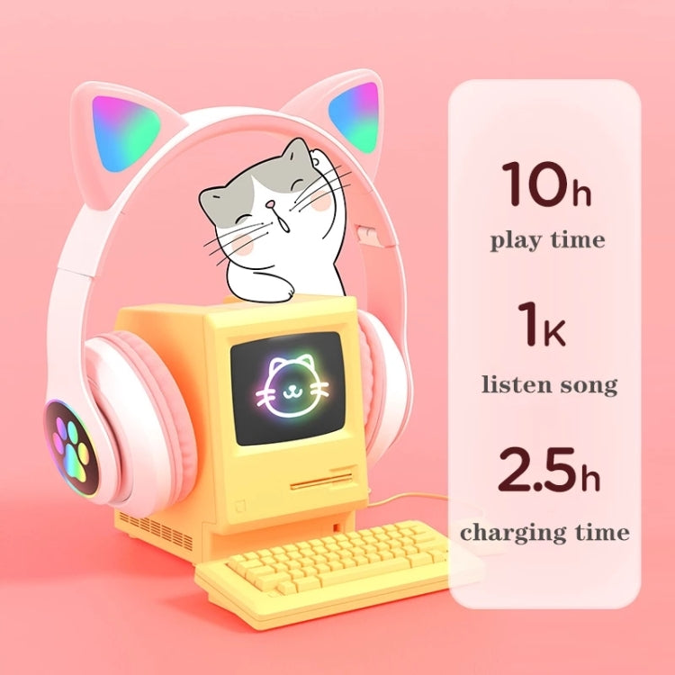 TN-28 3,5mm Bluetooth 5.0 Dual-Verbindung RGB Katzenohren Bass Stereo Geräuschunterdrückende Kopfhörer Unterstützt TF-Karte mit Mikrofon