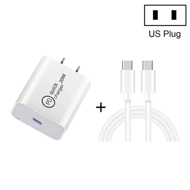 SDC-20W 2-in-1 PD 20W USB-C / Type-C Reise-Ladegerät + 3A PD 3.0 USB-C / Type-C zu USB-C / Type-C Schnelllade-Datenkabel-Set, Kabellänge: 1m, US Stecker, EU Stecker, UK Stecker