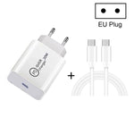 SDC-20W 2-in-1 PD 20W USB-C / Type-C Reise-Ladegerät + 3A PD 3.0 USB-C / Type-C zu USB-C / Type-C Schnelllade-Datenkabel-Set, Kabellänge: 1m, US Stecker, EU Stecker, UK Stecker