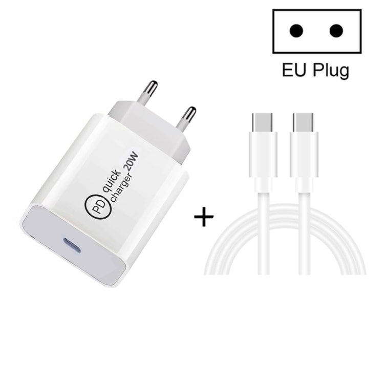 SDC-20W 2-in-1 PD 20W USB-C / Type-C Reise-Ladegerät + 3A PD 3.0 USB-C / Type-C zu USB-C / Type-C Schnelllade-Datenkabel-Set, Kabellänge: 1m, US Stecker, EU Stecker, UK Stecker