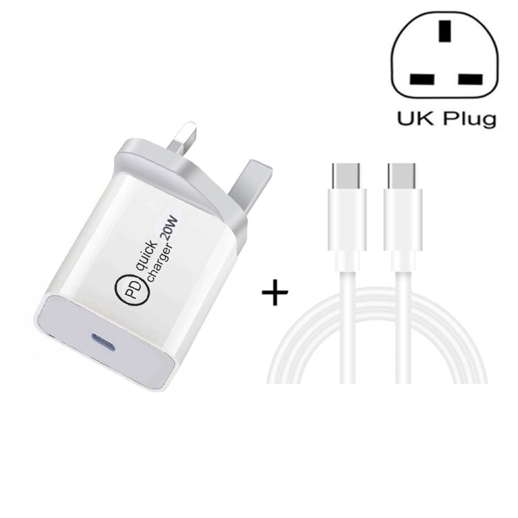 SDC-20W 2-in-1 PD 20W USB-C / Type-C Reise-Ladegerät + 3A PD 3.0 USB-C / Type-C zu USB-C / Type-C Schnelllade-Datenkabel-Set, Kabellänge: 1m, US Stecker, EU Stecker, UK Stecker