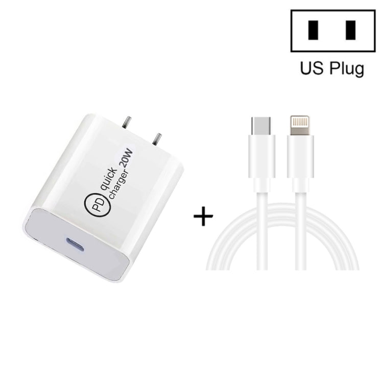 SDC-20W 2-in-1 PD 20W USB-C / Typ-C Reiseladegerät + 3A PD3.0 USB-C / Typ-C auf 8-Pin Schnelllade-Datenkabel-Set, Kabellänge: 1m, US-Stecker, EU-Stecker, UK-Stecker