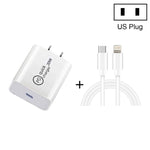 SDC-20W 2-in-1 PD 20W USB-C / Typ-C Reiseladegerät + 3A PD3.0 USB-C / Typ-C auf 8-Pin Schnelllade-Datenkabel-Set, Kabellänge: 1m, US-Stecker, EU-Stecker, UK-Stecker