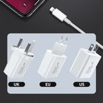 SDC-20W 2-in-1 PD 20W USB-C / Typ-C Reiseladegerät + 3A PD3.0 USB-C / Typ-C auf 8-Pin Schnelllade-Datenkabel-Set, Kabellänge: 1m, US-Stecker, EU-Stecker, UK-Stecker