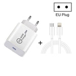 SDC-20W 2-in-1 PD 20W USB-C / Typ-C Reiseladegerät + 3A PD3.0 USB-C / Typ-C auf 8-Pin Schnelllade-Datenkabel-Set, Kabellänge: 1m, US-Stecker, EU-Stecker, UK-Stecker