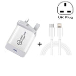 SDC-20W 2-in-1 PD 20W USB-C / Typ-C Reiseladegerät + 3A PD3.0 USB-C / Typ-C auf 8-Pin Schnelllade-Datenkabel-Set, Kabellänge: 1m, US-Stecker, EU-Stecker, UK-Stecker