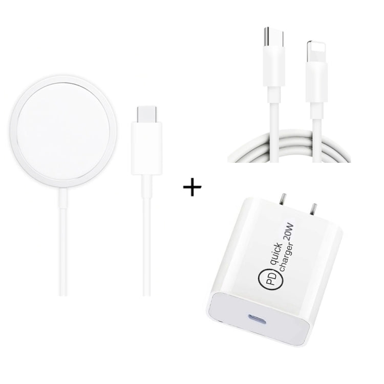 XJ-32 3-in-1 15W kabelloses magnetisches Laden + PD 20W USB-C / Typ-C Reiseladung + USB-C / Typ-C auf 8 Pin Schnellladekabel für iPhone-Serie, US-Stecker, EU-Stecker, UK-Stecker