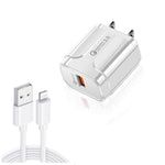 LZ-023 18W QC 3.0 USB Portable Reiseladegerät + 3A USB-zu-8-Pin-Datenkabel, US-Stecker, USB-zu-8-Pin-Datenkabel, US-Stecker, 8-Pin-Datenkabel, US-Stecker