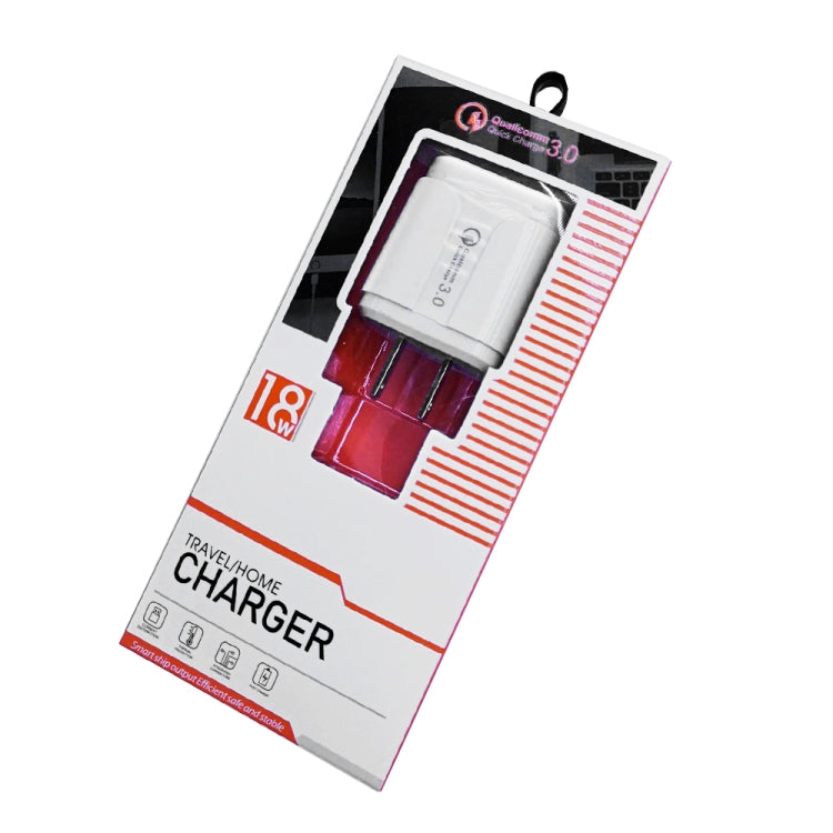 LZ-023 18W QC 3.0 USB Portable Reiseladegerät + 3A USB-zu-8-Pin-Datenkabel, US-Stecker, USB-zu-8-Pin-Datenkabel, US-Stecker, 8-Pin-Datenkabel, US-Stecker