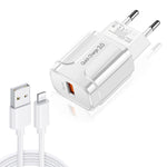 LZ-023 18W QC 3.0 USB tragbares Reiseladegerät + 3A USB-auf-8-Pin-Datenkabel, EU-Stecker, 8-Pin-Datenkabel, EU-Stecker