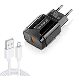 LZ-023 18W QC 3.0 USB tragbares Reiseladegerät + 3A USB-auf-8-Pin-Datenkabel, EU-Stecker, 8-Pin-Datenkabel, EU-Stecker