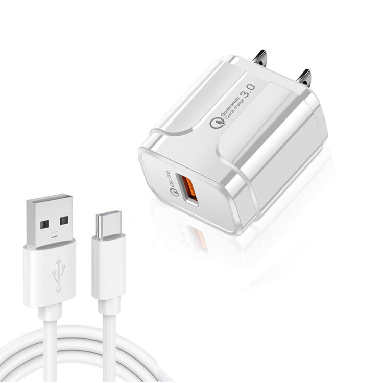 LZ-023 18W QC3.0 USB tragbares Reiseladegerät + 3A USB zu Typ-C Datenkabel, US-Stecker, Typ-C Datenkabel, US-Stecker