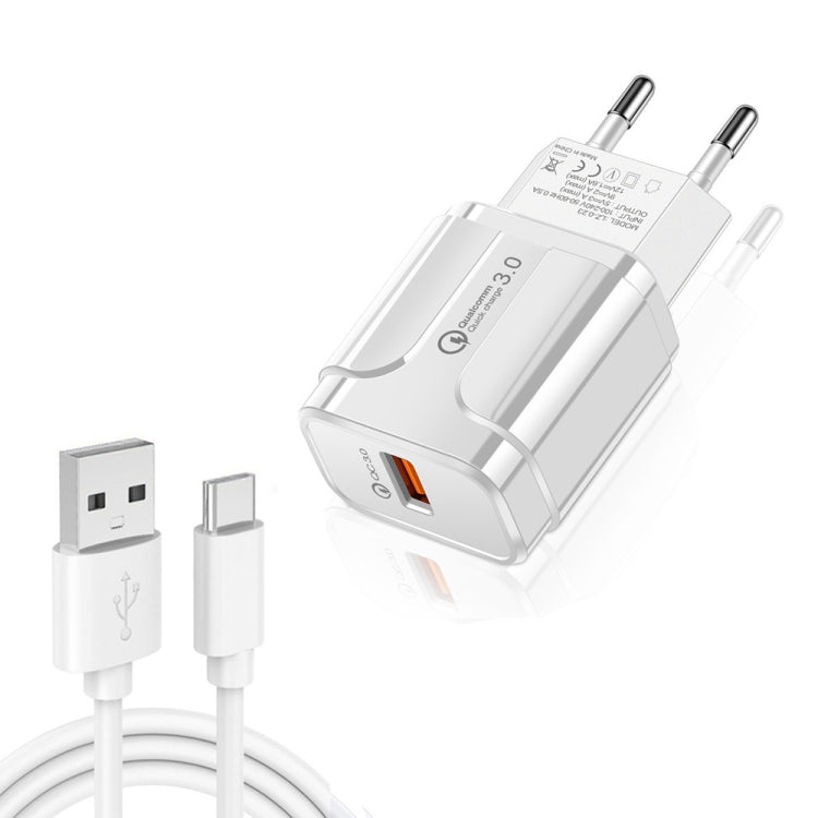 LZ-023 18W QC 3.0 USB tragbares Reiseladegerät + 3A USB-auf-Typ-C-Datenkabel, EU-Stecker, Typ-C-Datenkabel, EU-Stecker