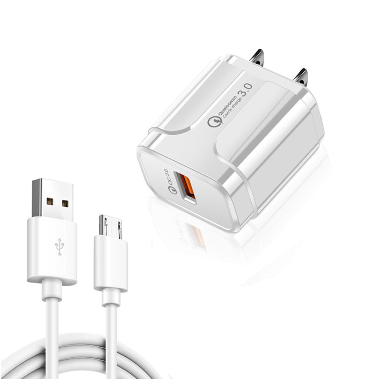 LZ-023 18W QC 3.0 USB tragbares Reiseladegerät + 3A USB-auf-Micro-USB-Datenkabel, US-Stecker, Micro-USB-Datenkabel, US-Stecker