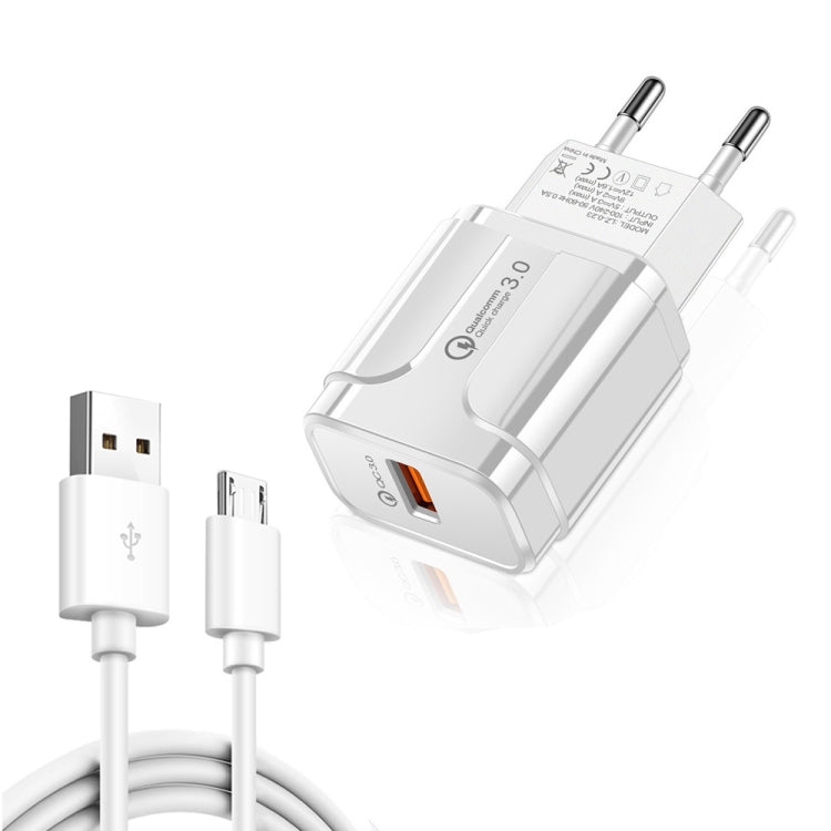 LZ-023 18W QC 3.0 USB tragbares Reiseladegerät + 3A USB zu Micro-USB Datenkabel, EU Stecker, Micro-USB Datenkabel, EU Stecker