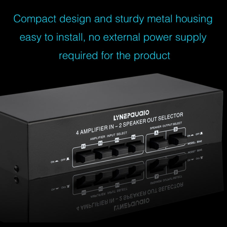 B042 4-in 2-out Power Amplifier Sound Switcher Loudspeaker Switch Distributor, 300W Per Channel Lossless Sound Quality, B042