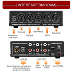 3-Kanal-Mischer Front-Stereo-Verstärker mit Höhen-/Mitten-/Bassregler, USB 5V Stromversorgung, US-Stecker, B056
